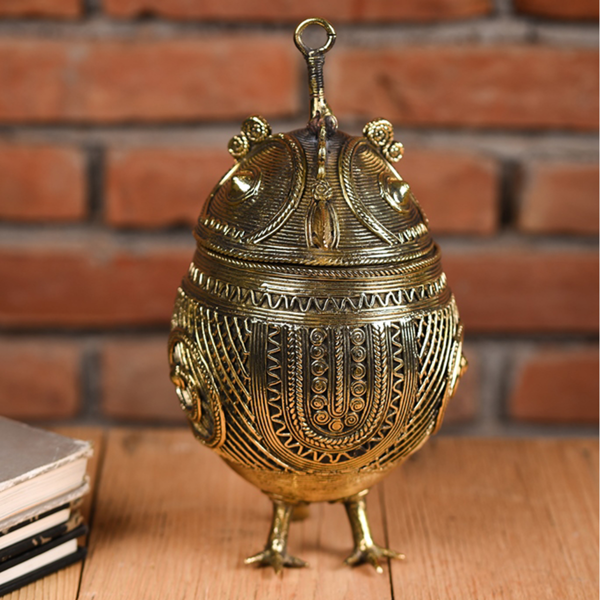 Decorative Dhokra owl‑shaped jewelry box made of brass