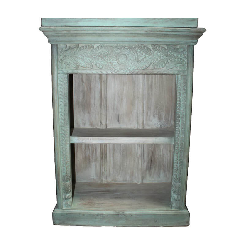Handcrafted wooden bookshelf with intricate carving for classic and rustic decor