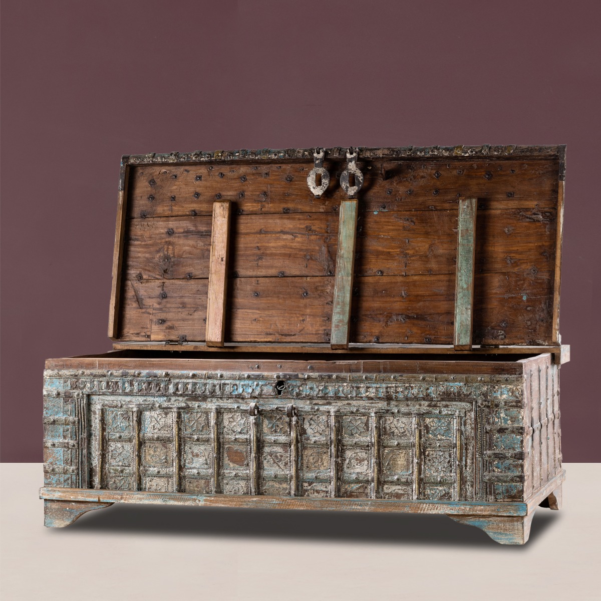 Handmade wooden trunk used for organised home storage