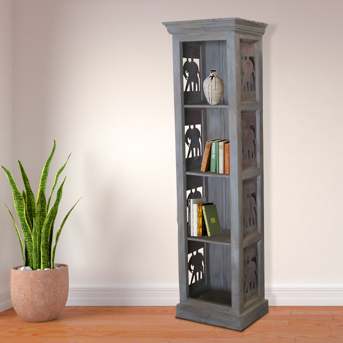 Wooden bookshelf with organized and practical open shelf design